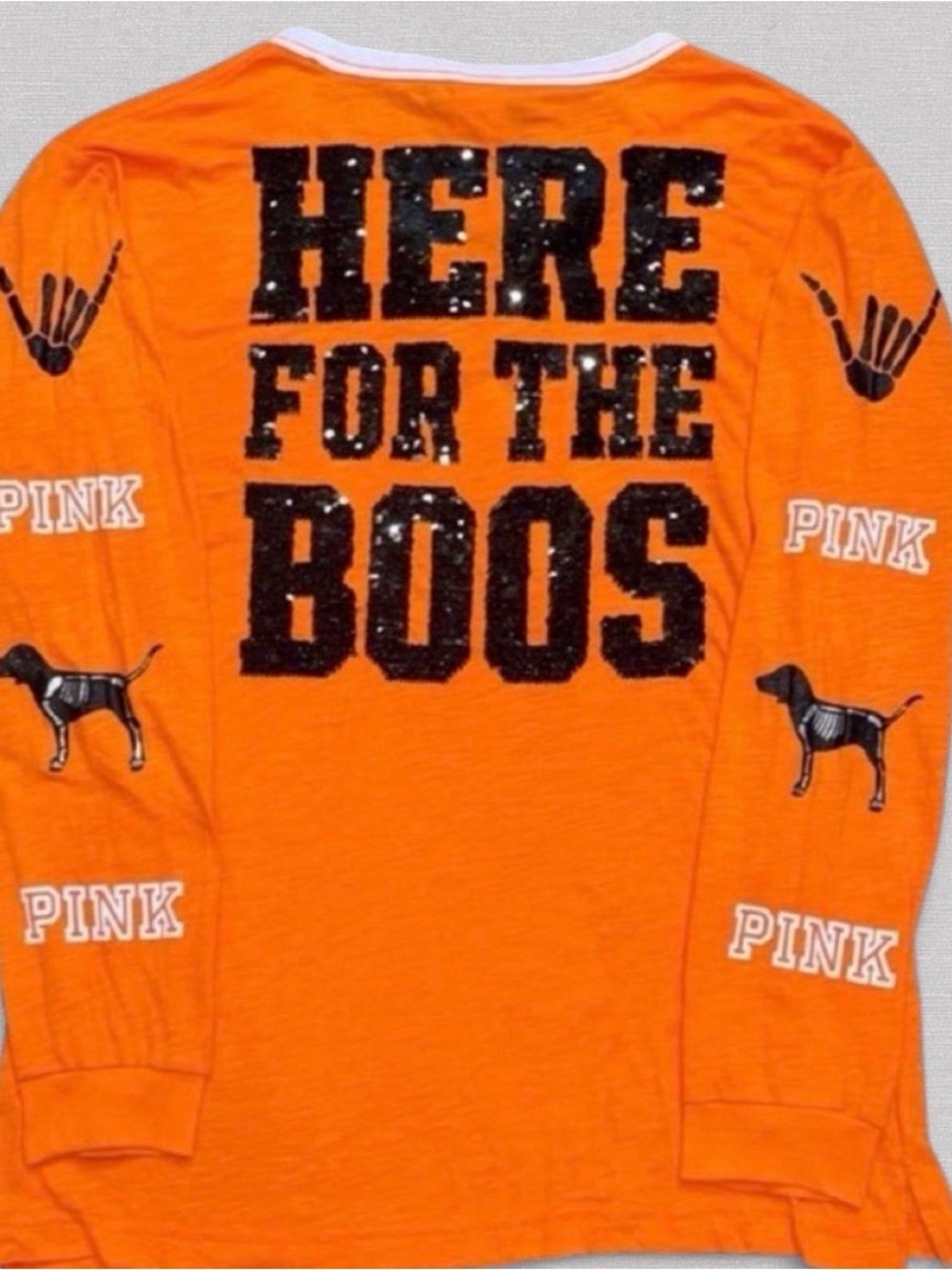 PINK Victoria's Secret Halloween Spooky 'Here for the Boos' Sequin Shirt y2k